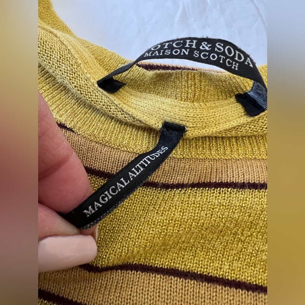 Scotch & Soda | Women’s SZ Small | Yellow Metallic Striped Long Sleeve Top - Picture 8 of 12